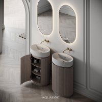 Rotunda Fluted Vanity Unit & Stone Basin 600mm Sabbia Grigio Oak